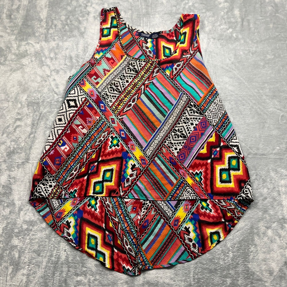 Mileage Tank Top Womens Geometric Tribal High-Low Sleeveless Blouse 2X